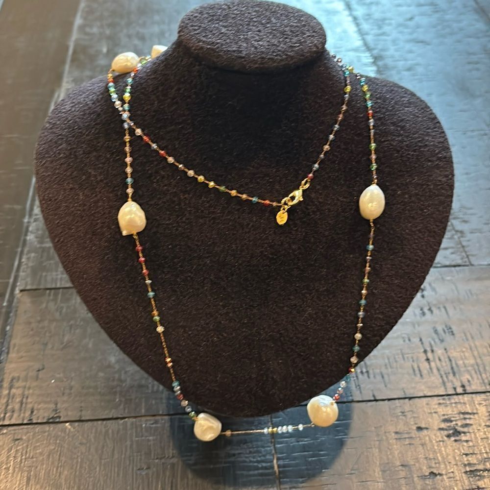Iris And Lily London Freshwater Pearls Multi Color Gemstones 36” Necklace